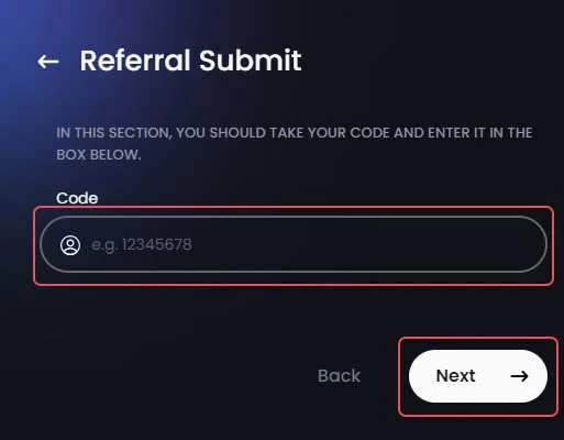 User broker code entry form