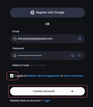 Enter email and password