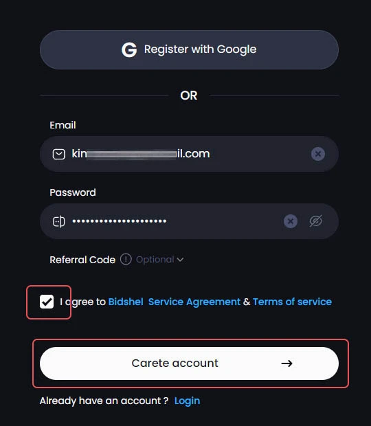 Enter email and password